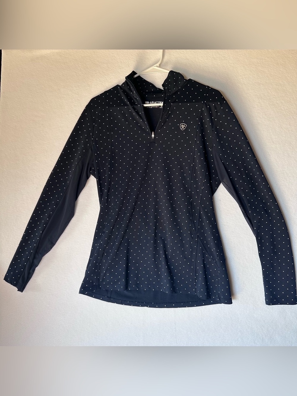 AriatTEK Heat Series Navy Polka Dot 1/4 Zip Sun Shirt Size L GUC *small flaw*